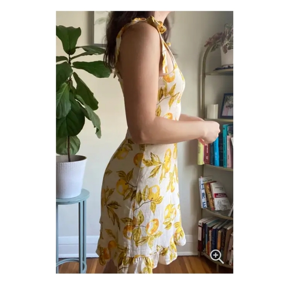 Urban Outfitters Jolene Lemon Print Linen Mini Dress Medium - Picture 5 of 13
